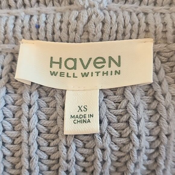 Haven Well Within Light Blue Shawl Collar Cardigan Cotton Chunky Knit Size XS - Picture 11 of 12